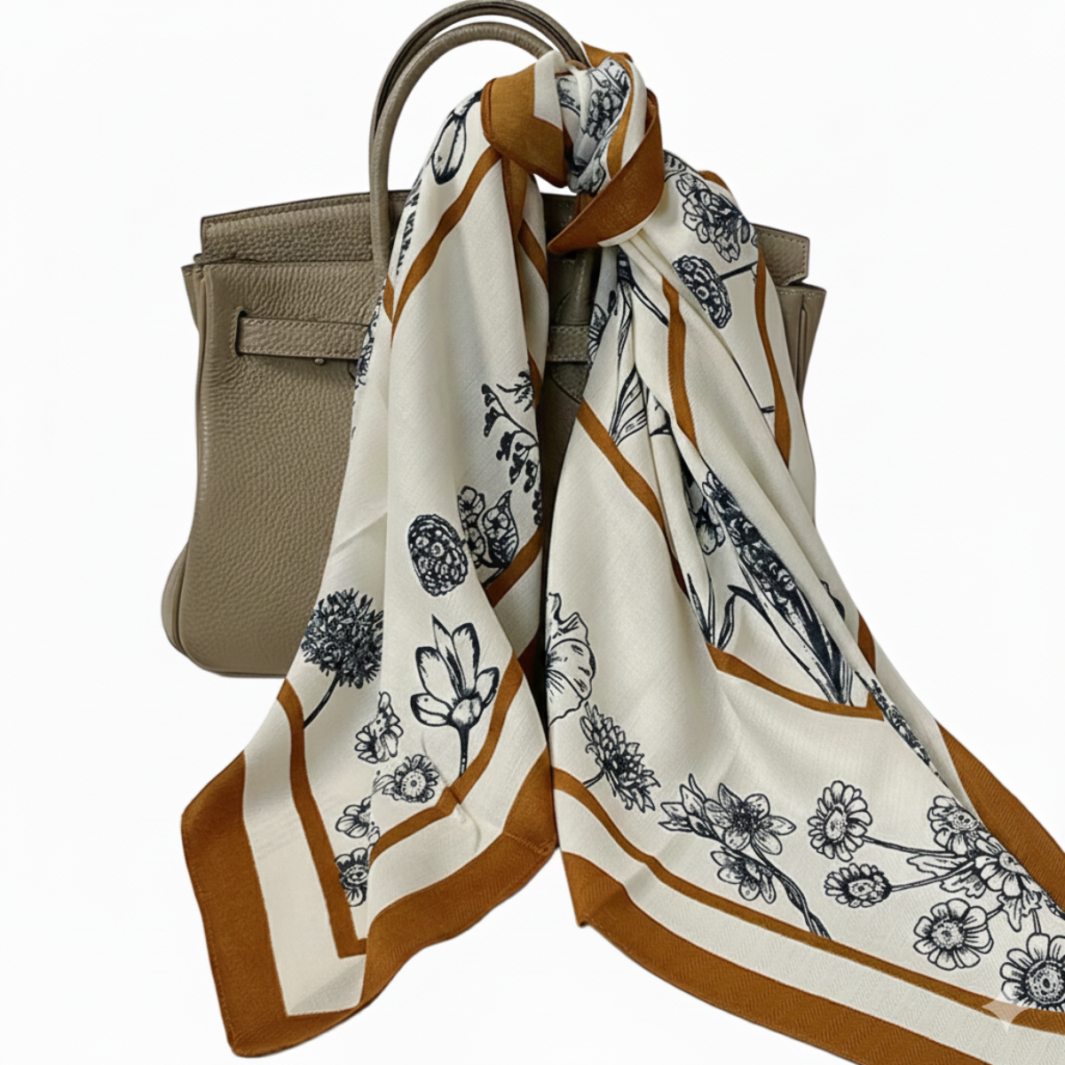 Ivory & Caramel Floral Square Scarf