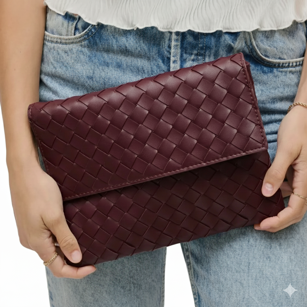 Vegan Leather Woven Clutch