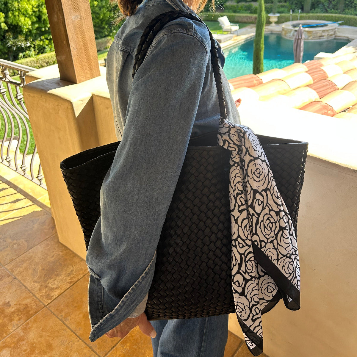 Black & White Floral Square Scarf