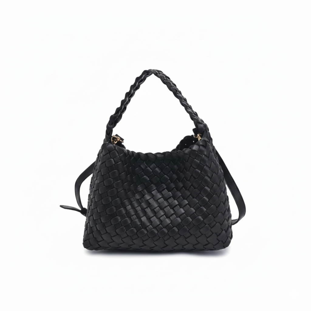 Vegan Leather Woven Crossbody with Leather Strap