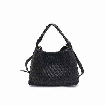 Vegan Leather Woven Crossbody with Leather Strap