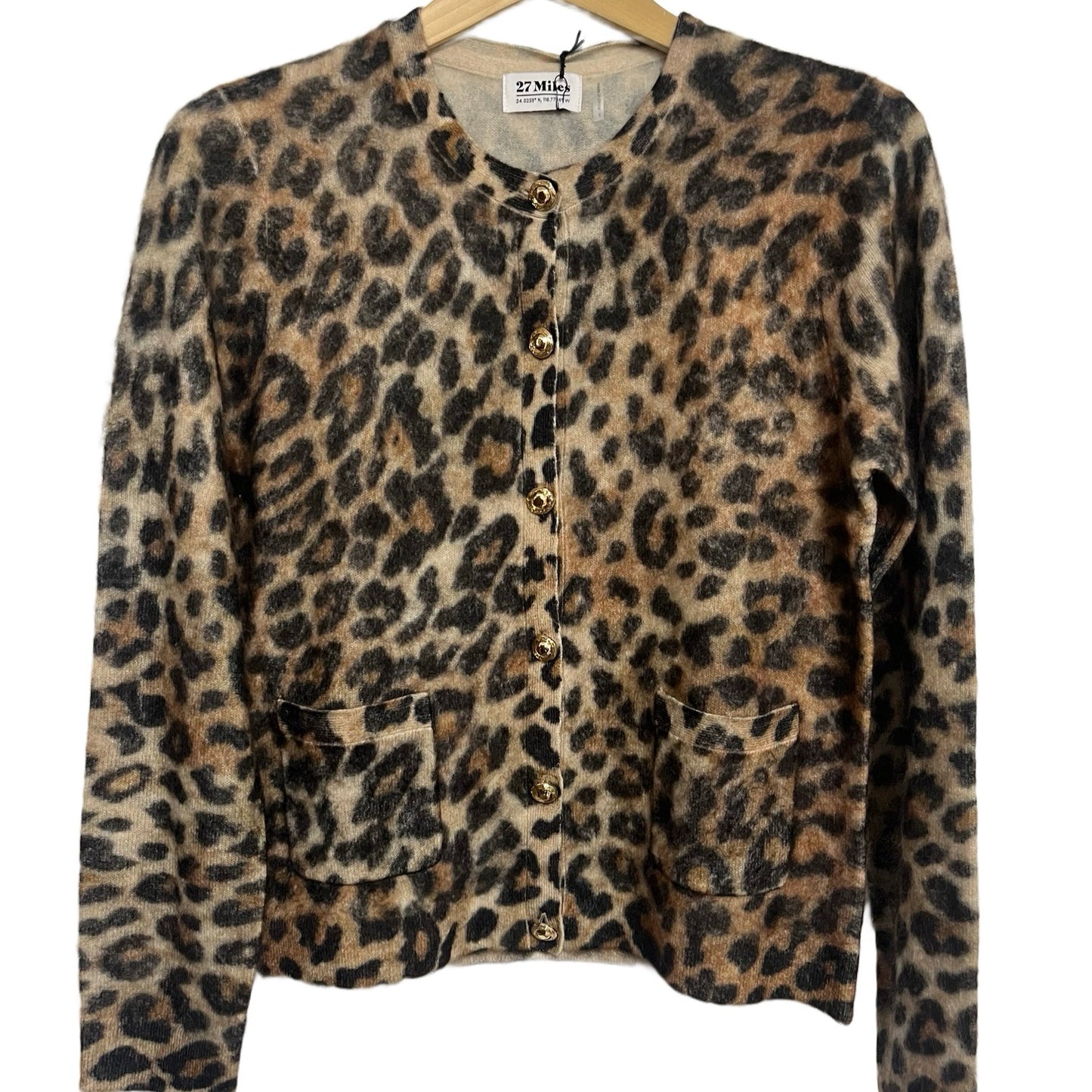 27 Miles Cashmere Leopard Print Cardigan