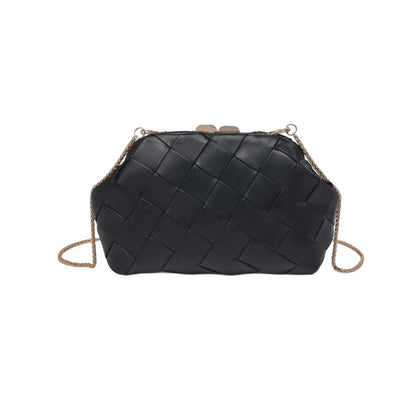 Vegan Leather Woven Crossbody with Gold Chain