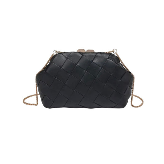 Vegan Leather Woven Crossbody with Gold Chain