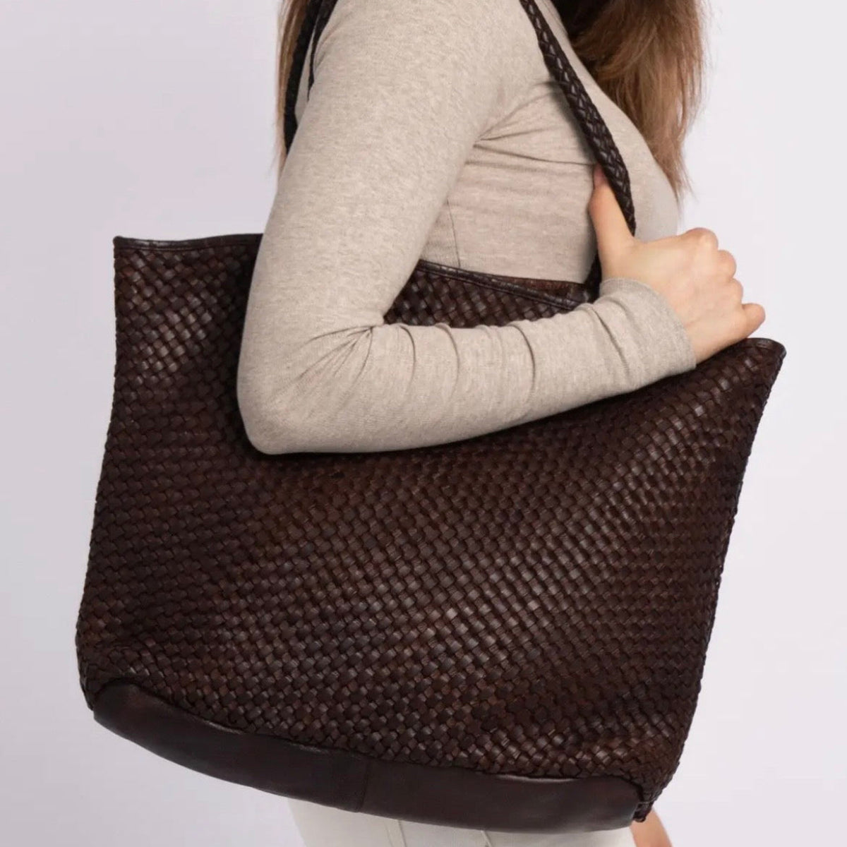 Leather Woven Tote Bag