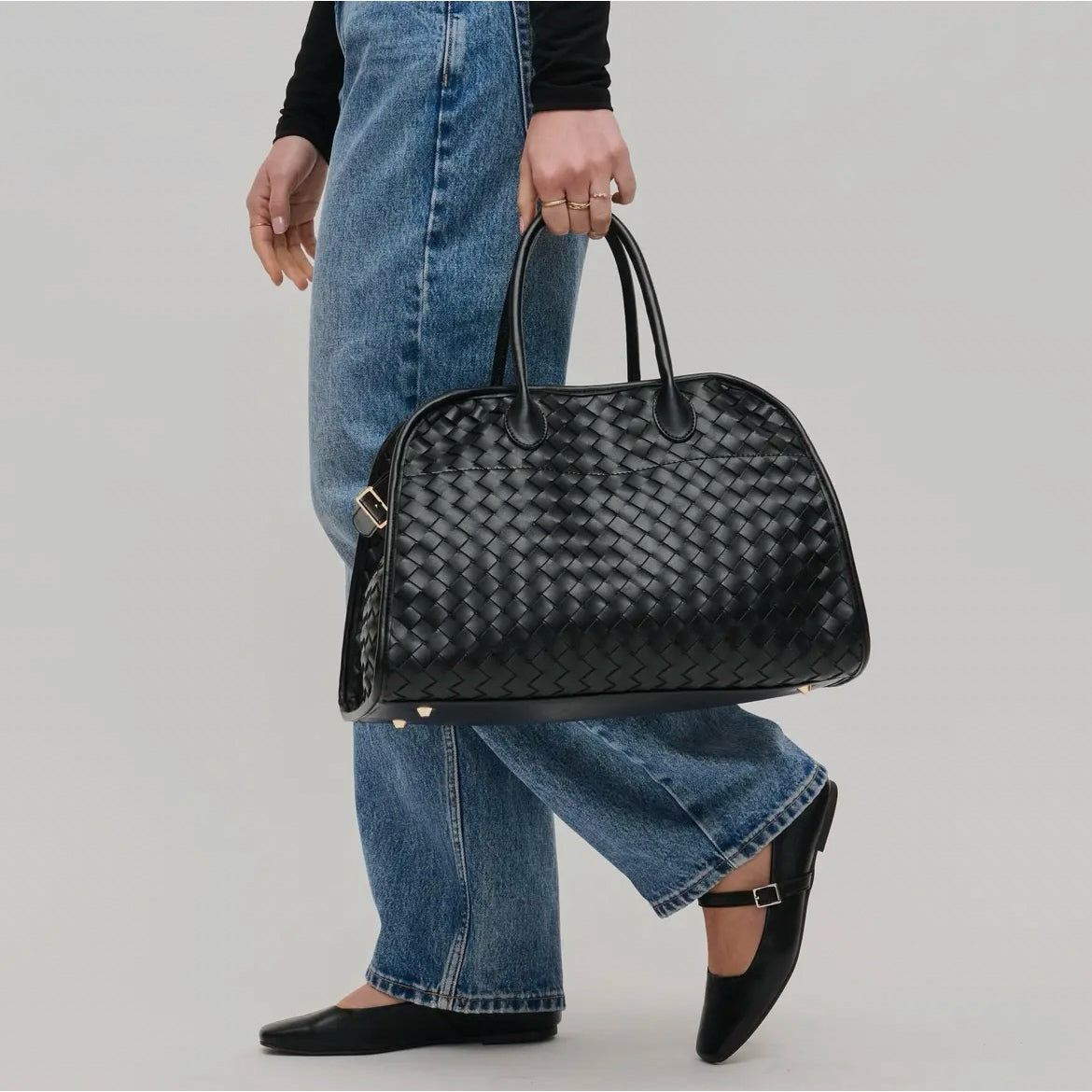 Vegan Leather Woven Tote
